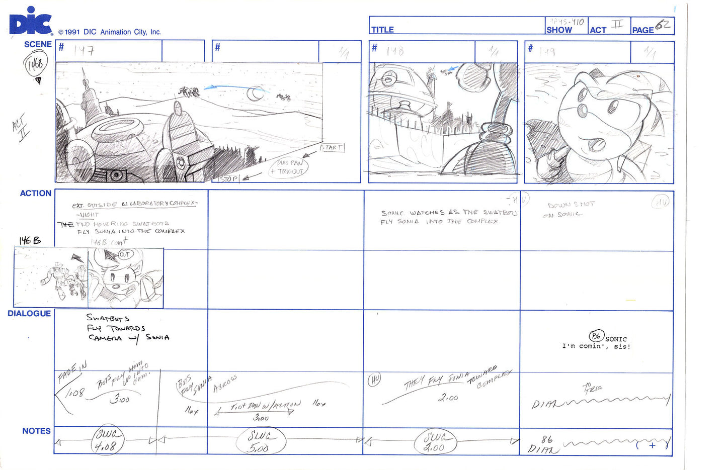 Sonic Underground Huge Hand-Drawn Production Storyboard 1999 from DIC Used to Make the Cartoon Pg 62