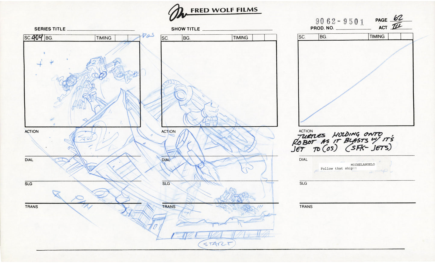 Teenage Mutant Ninja Turtles TMNT Original Production Animation Storyboard 1995 U3-62