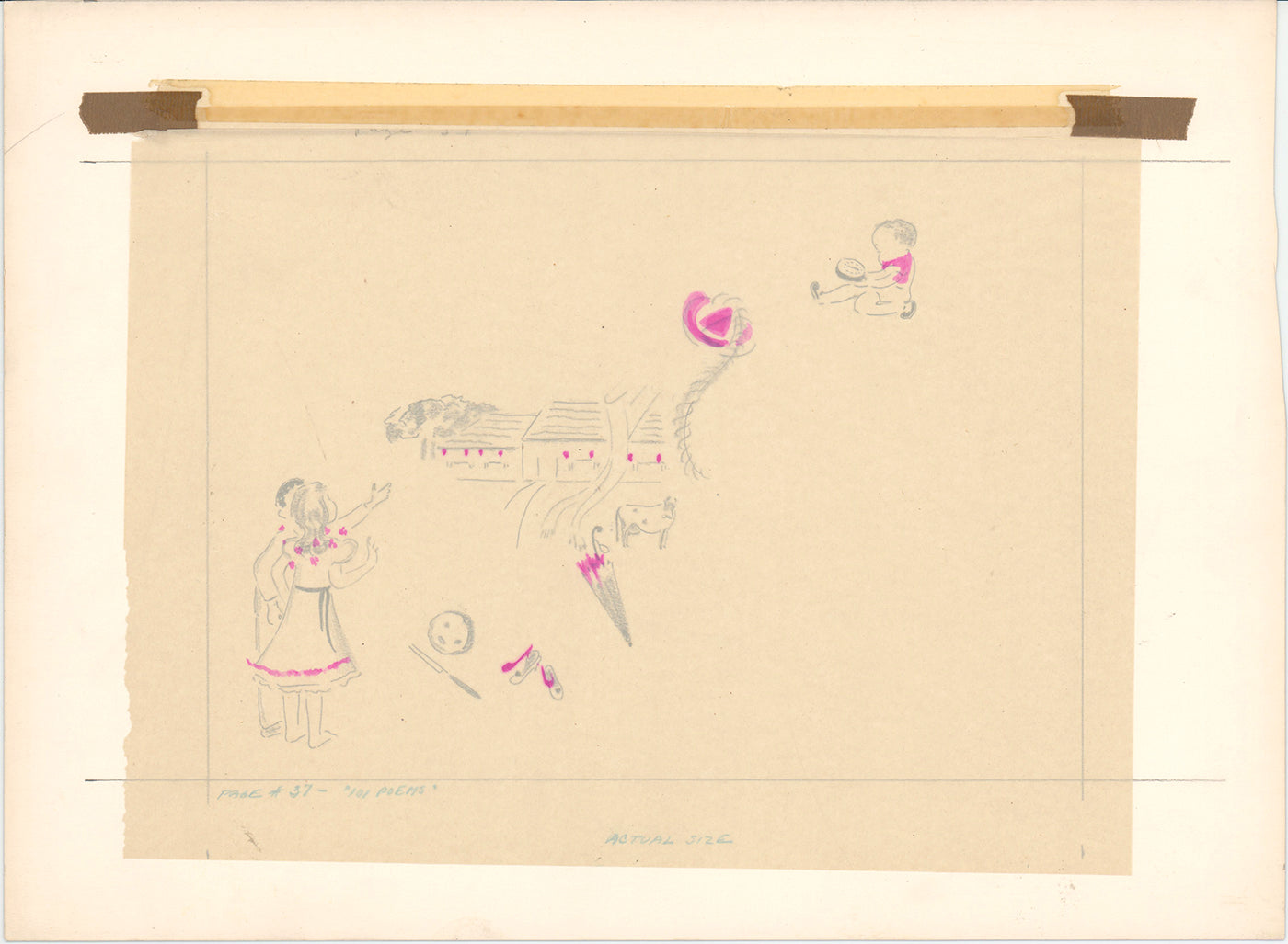 Illustration Book Page Original Drawing by Lowenheim c1978 Samuel Lowe T063