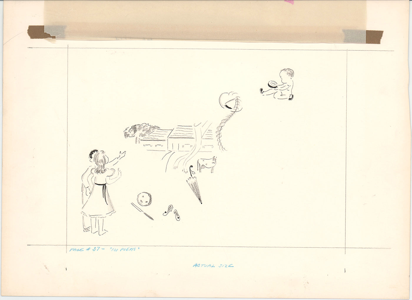 Illustration Book Page Original Drawing by Lowenheim c1978 Samuel Lowe T063