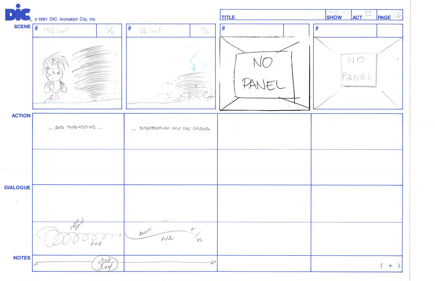 Sonic Underground Huge Hand-Drawn Production Storyboard 1999 from DIC Used to Make the Cartoon Pg 65