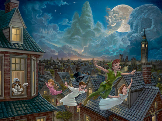 Peter Pan Walt Disney Fine Art Jared Franco Signed Limited Edition of 95 Print on Canvas "Off to Neverland"