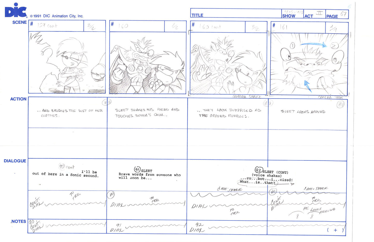 Sonic Underground Huge Hand-Drawn Production Storyboard 1999 from DIC Used to Make the Cartoon Pg 67