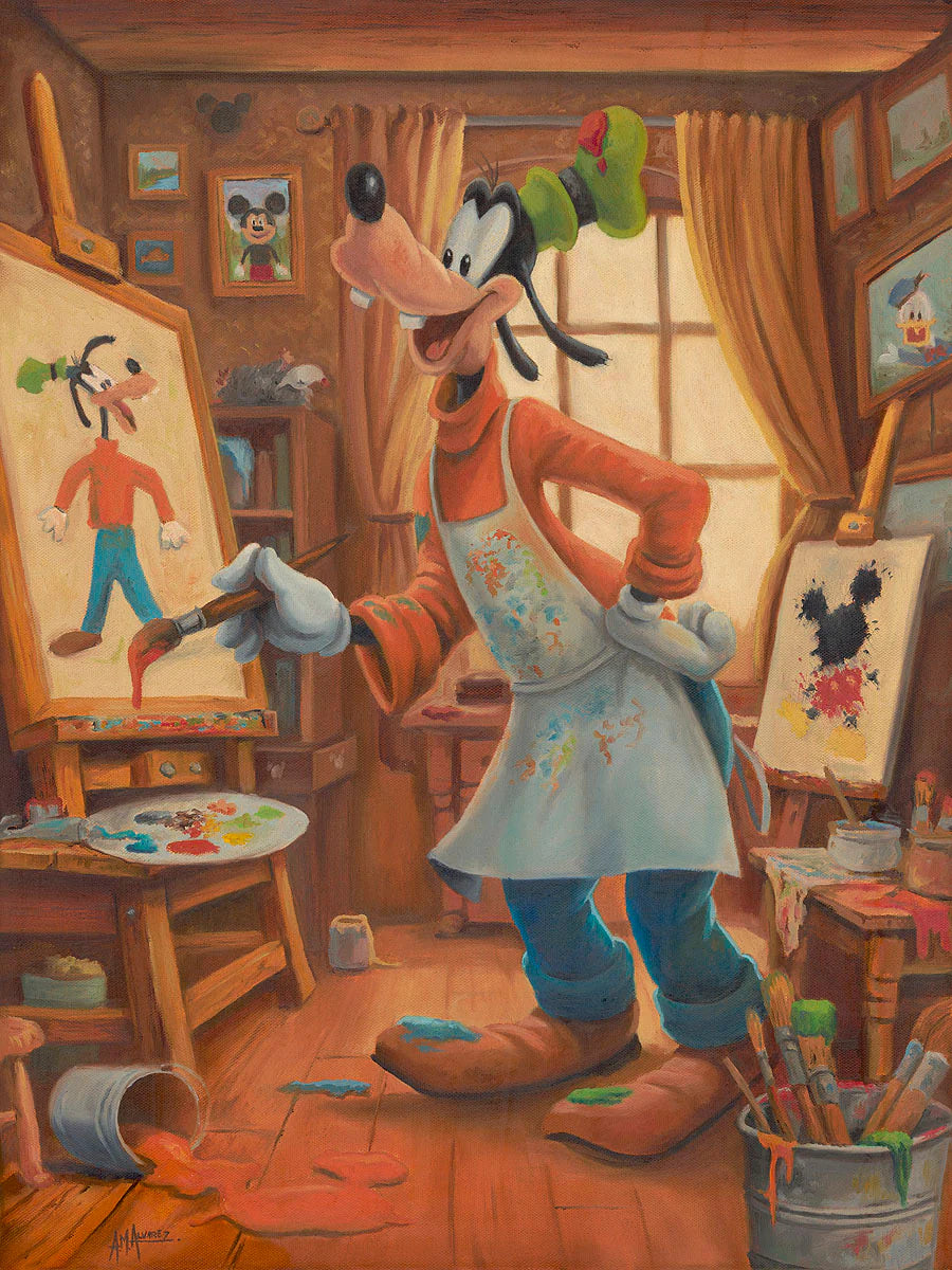 Goofy Walt Disney Fine Art Angel Alvarez Signed Limited Edition of 95 Print on Canvas Goofy the Artist