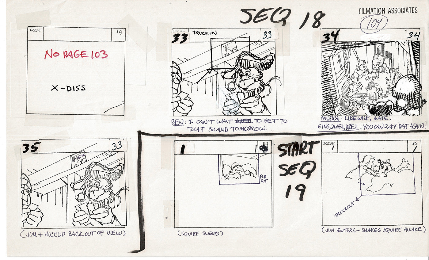 Treasure Island Storyboard Art Cartoon 2 Pages Stevenson Filmation WB 1973 C-05