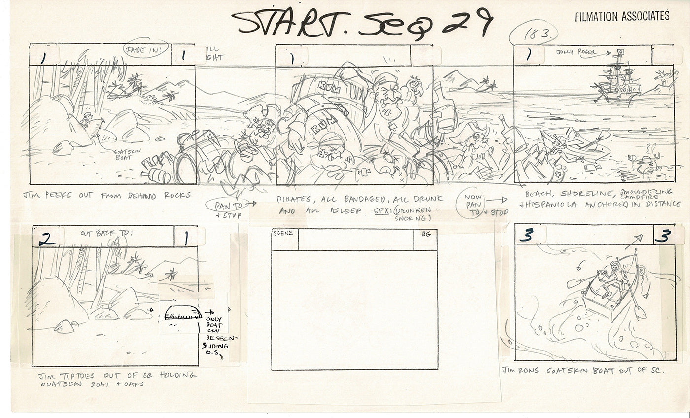 Treasure Island Storyboard Art Cartoon 2 Pages Stevenson Filmation WB 1973 D-05