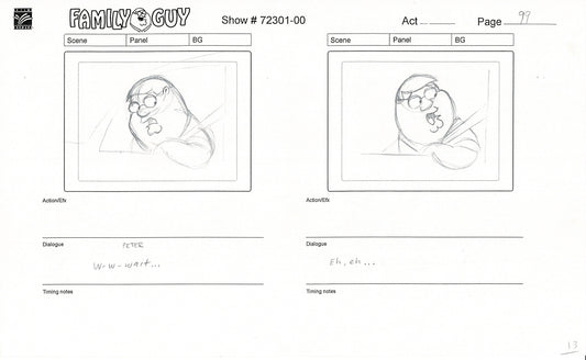 Family Guy Peter Griffin Hand-Drawn Production Animation Storyboard FOX 1999 First Season 3