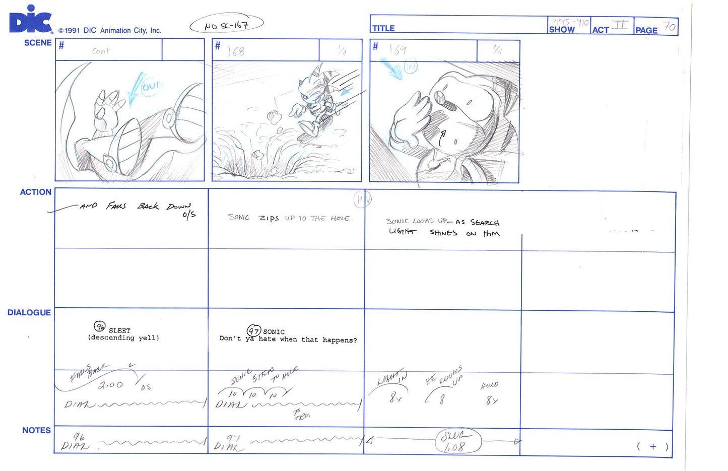 Sonic Underground Huge Hand-Drawn Production Storyboard 1999 from DIC Used to Make the Cartoon Pg 70