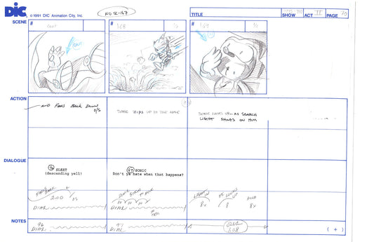 Sonic Underground Huge Hand-Drawn Production Storyboard 1999 from DIC Used to Make the Cartoon Pg 70