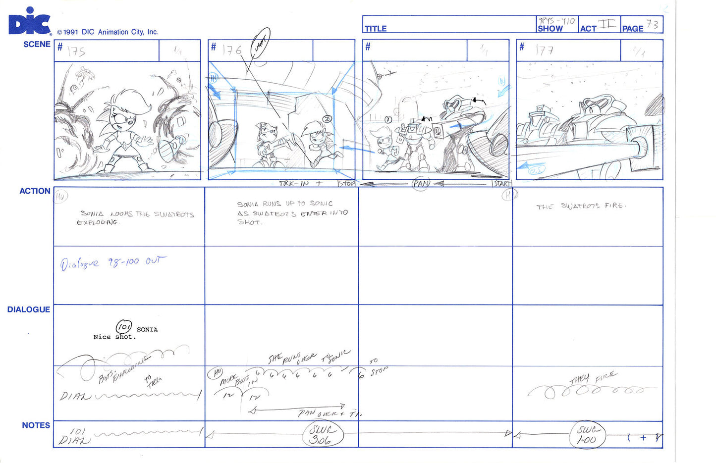 Sonic Underground Huge Hand-Drawn Production Storyboard 1999 from DIC Used to Make the Cartoon Pg 73