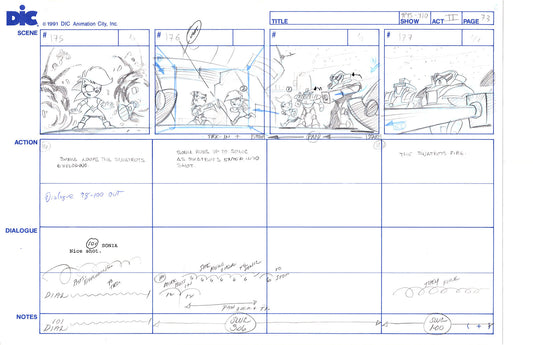 Sonic Underground Huge Hand-Drawn Production Storyboard 1999 from DIC Used to Make the Cartoon Pg 73