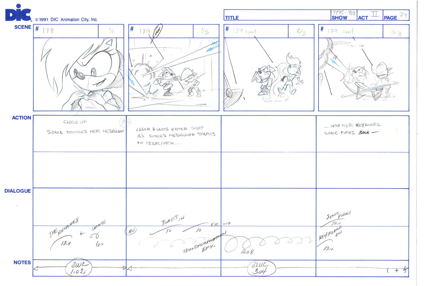 Sonic Underground Huge Hand-Drawn Production Storyboard 1999 from DIC Used to Make the Cartoon Pg 74