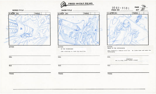 Teenage Mutant Ninja Turtles TMNT Original Production Animation Storyboard 1995 U3-76