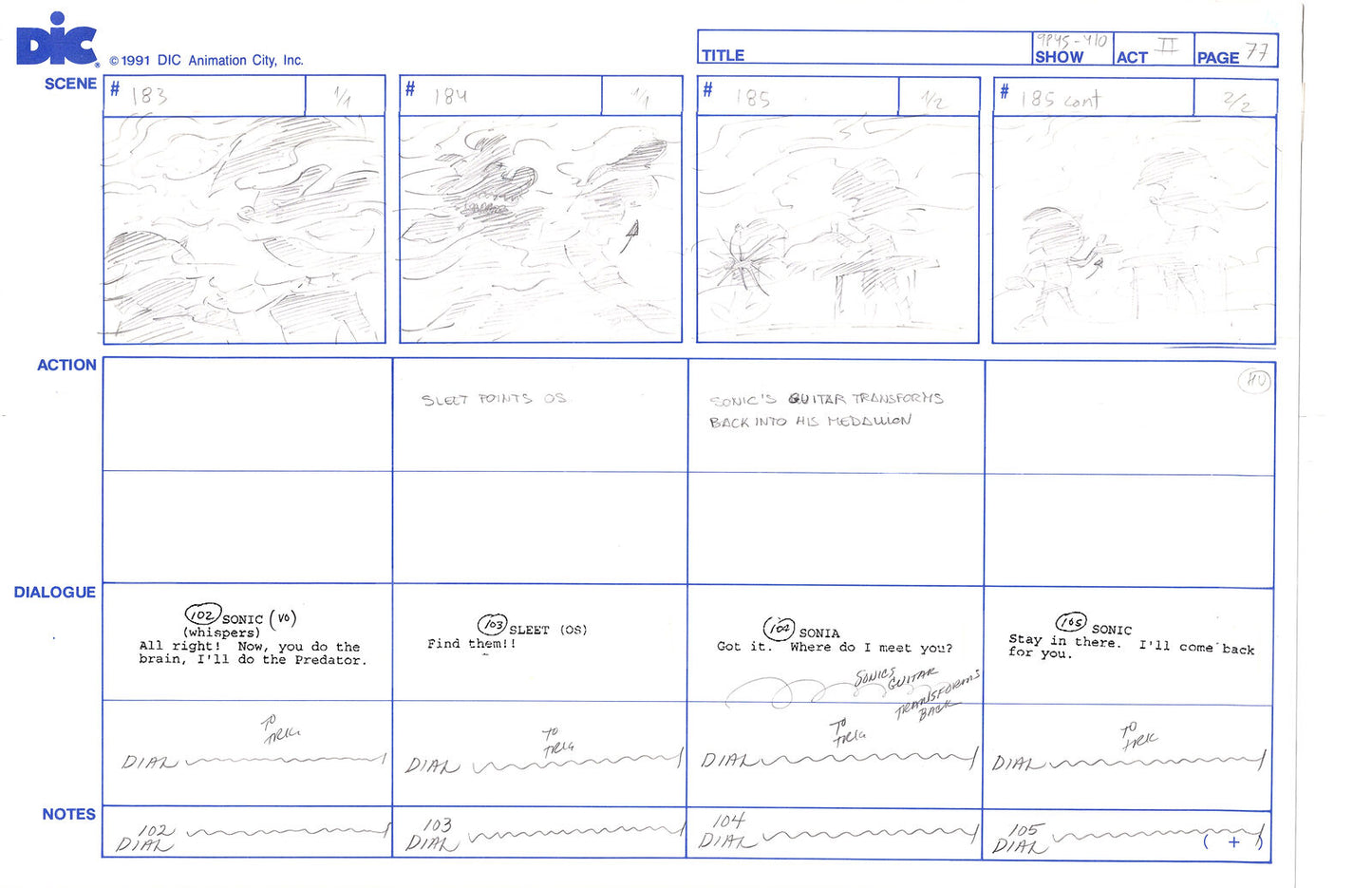 Sonic Underground Huge Hand-Drawn Production Storyboard 1999 from DIC Used to Make the Cartoon Pg 77