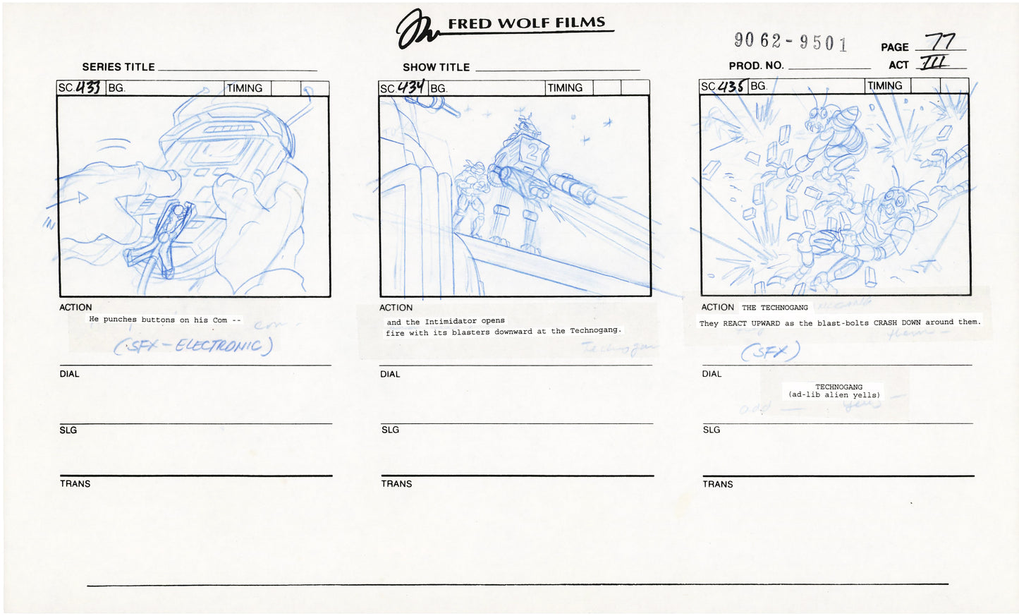 Teenage Mutant Ninja Turtles TMNT Original Production Animation Storyboard 1995 U3-77