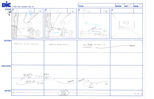 Sonic Underground Huge Hand-Drawn Production Storyboard 1999 from DIC Used to Make the Cartoon Pg 79