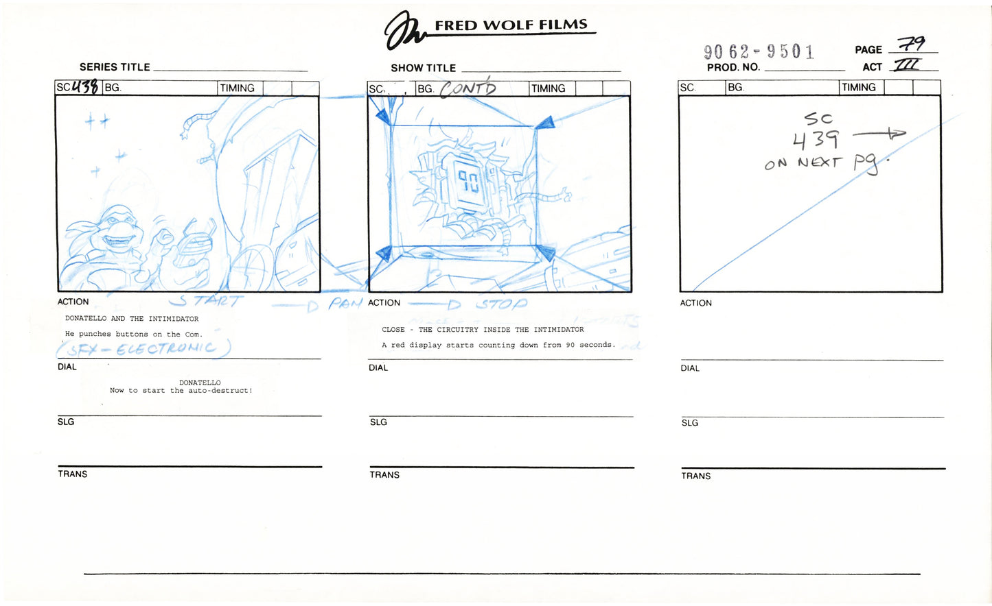 Teenage Mutant Ninja Turtles TMNT Original Production Animation Storyboard 1995 U3-79