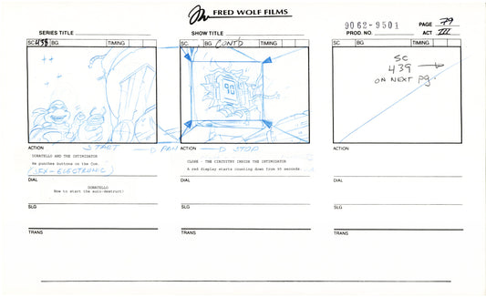 Teenage Mutant Ninja Turtles TMNT Original Production Animation Storyboard 1995 U3-79