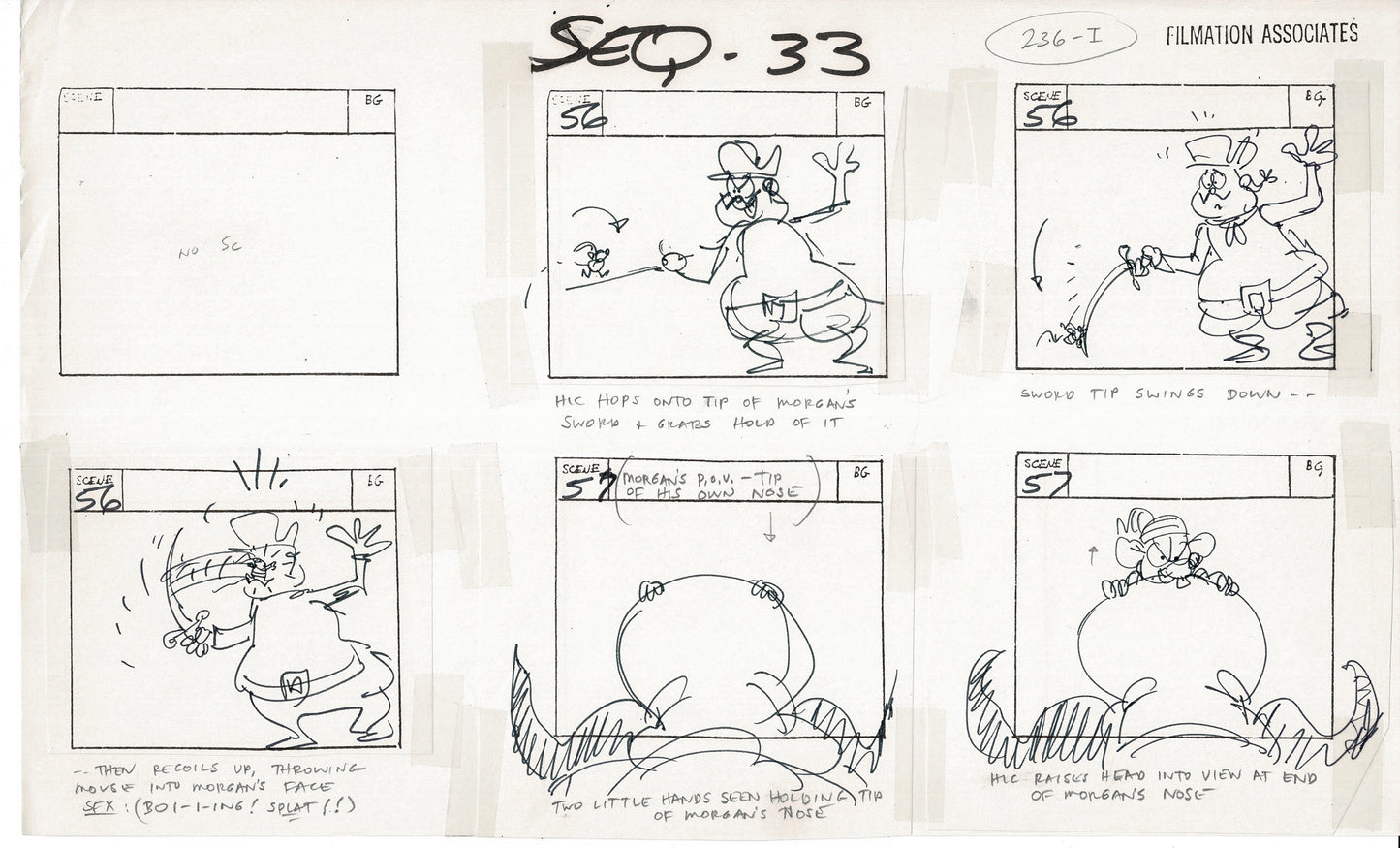Treasure Island Storyboard Art Cartoon 2 Pages Stevenson Filmation WB 1973 E-07