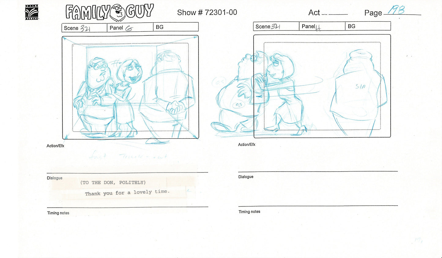 Family Guy Peter Griffin Hand-Drawn Production Animation Storyboard 2000 FOX 6
