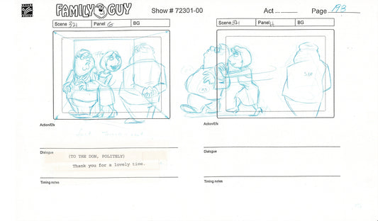Family Guy Peter Griffin Hand-Drawn Production Animation Storyboard 2000 FOX 6