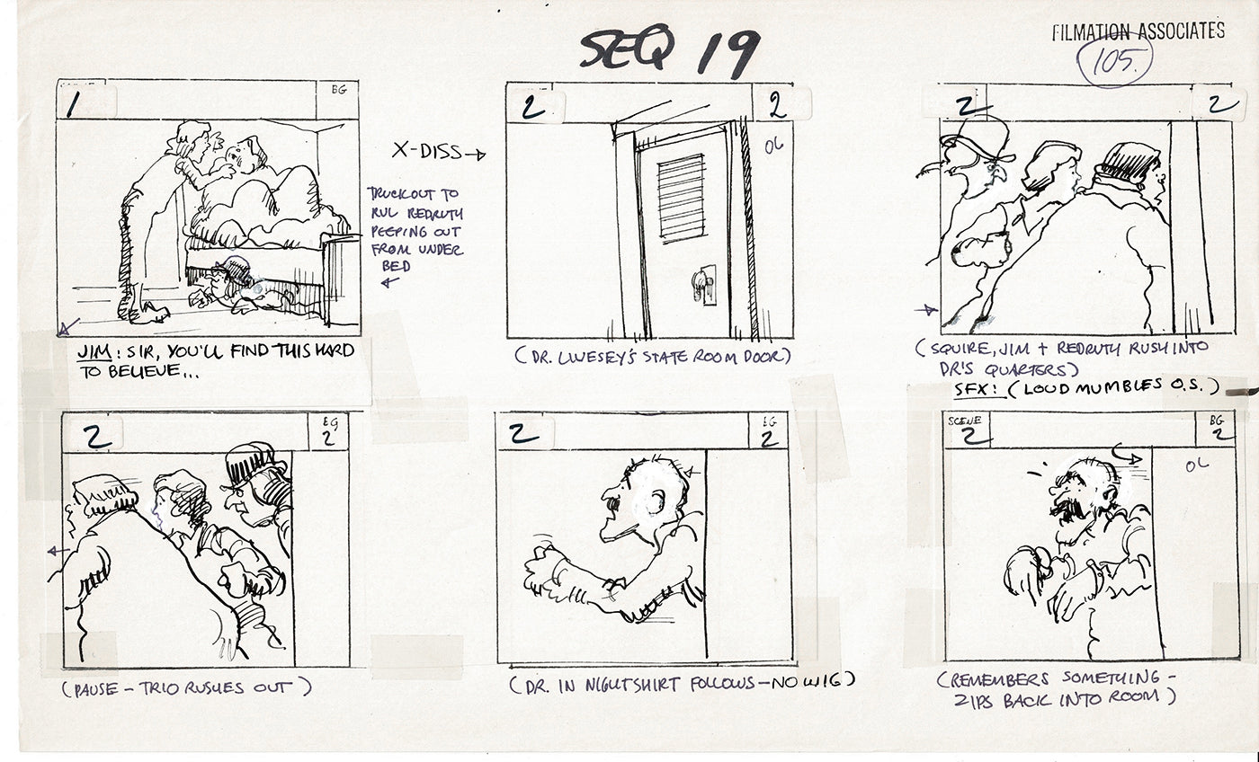 Treasure Island Storyboard Art Cartoon 2 Pages Stevenson Filmation WB 1973 C-07