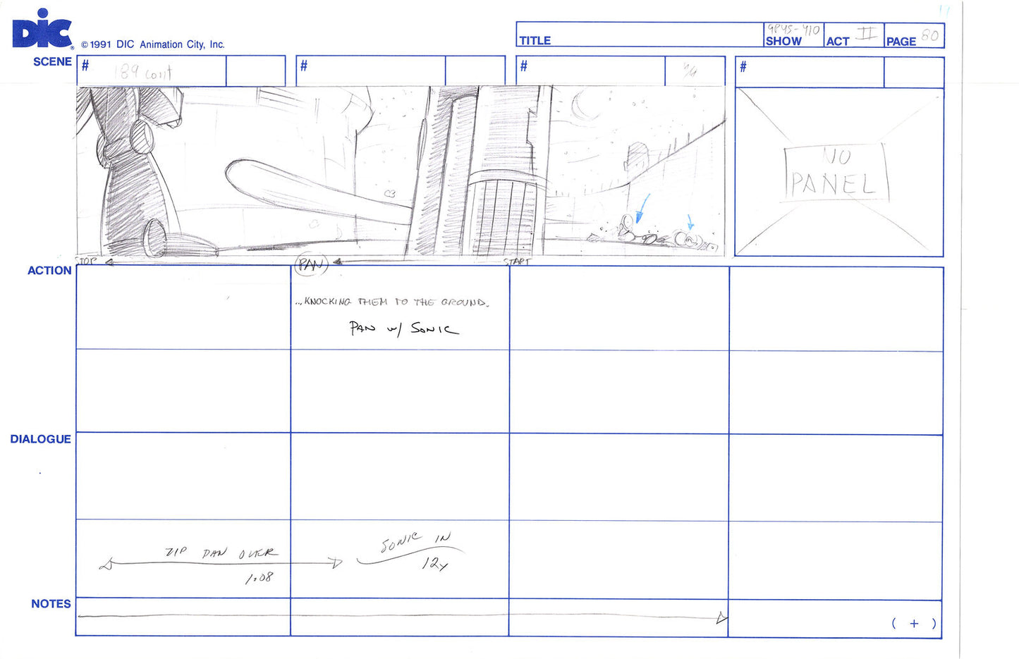 Sonic Underground Huge Hand-Drawn Production Storyboard 1999 from DIC Used to Make the Cartoon Pg 80