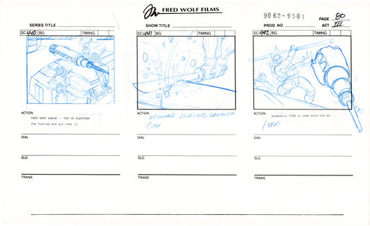 Teenage Mutant Ninja Turtles TMNT Original Production Animation Storyboard 1995 U3-80
