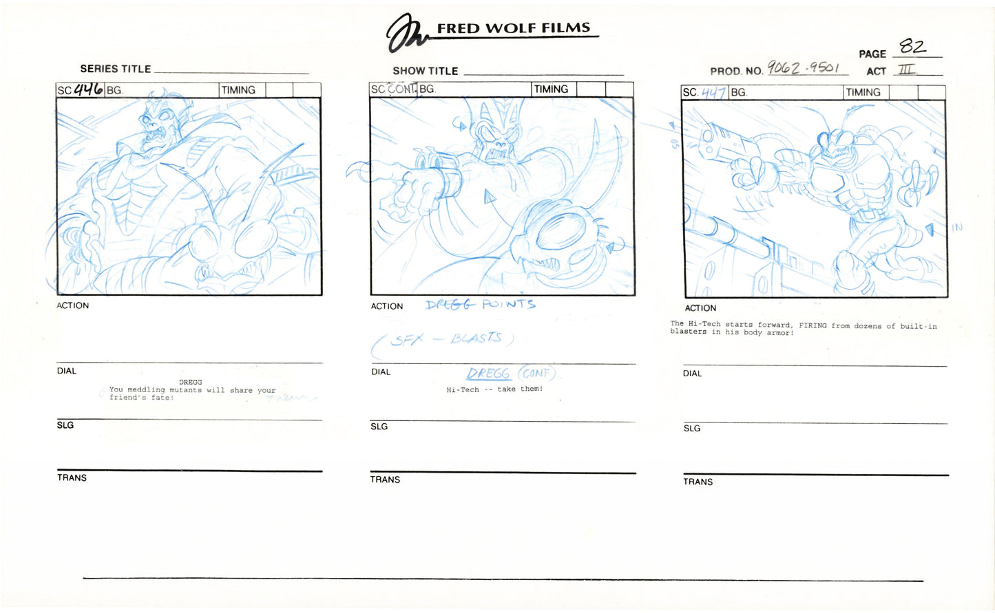 Teenage Mutant Ninja Turtles TMNT Original Production Animation Storyboard 1995 U3-82