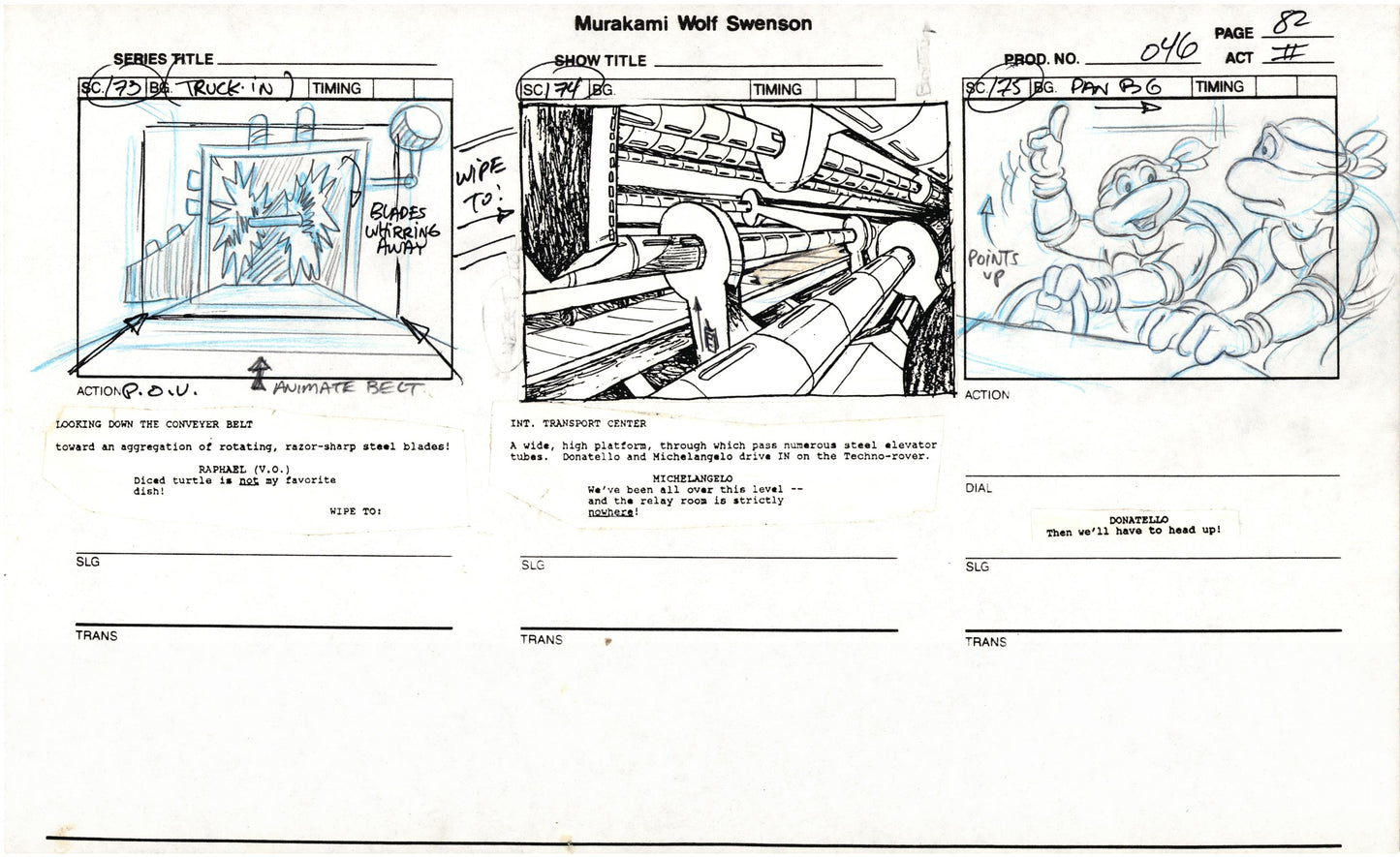 Teenage Mutant Ninja Turtles TMNT Original Production Animation Storyboard 1989 BB-82