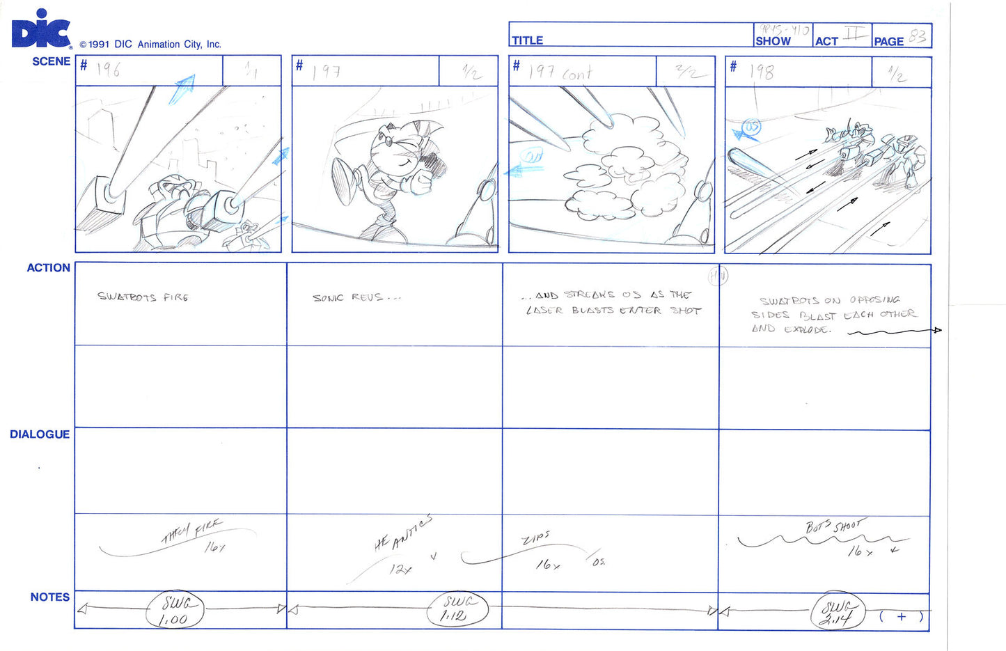 Sonic Underground Huge Hand-Drawn Production Storyboard 1999 from DIC Used to Make the Cartoon Pg 83