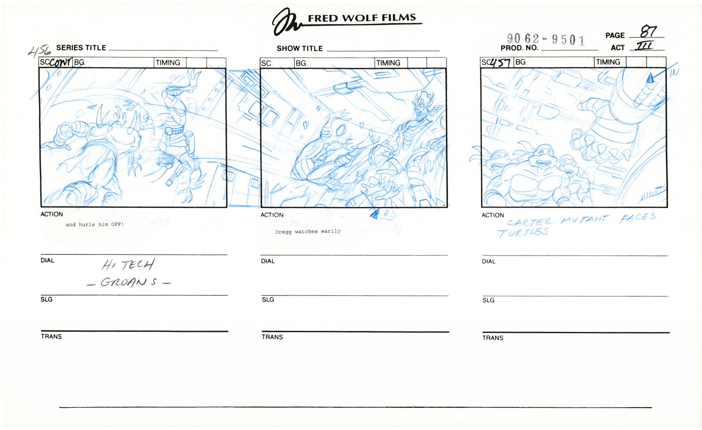 Teenage Mutant Ninja Turtles TMNT Original Production Animation Storyboard 1995 U3-87