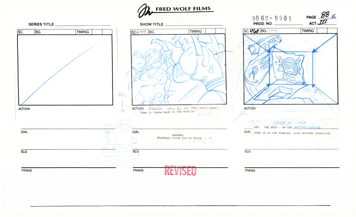 Teenage Mutant Ninja Turtles TMNT Original Production Animation Storyboard 1995 U3-88B