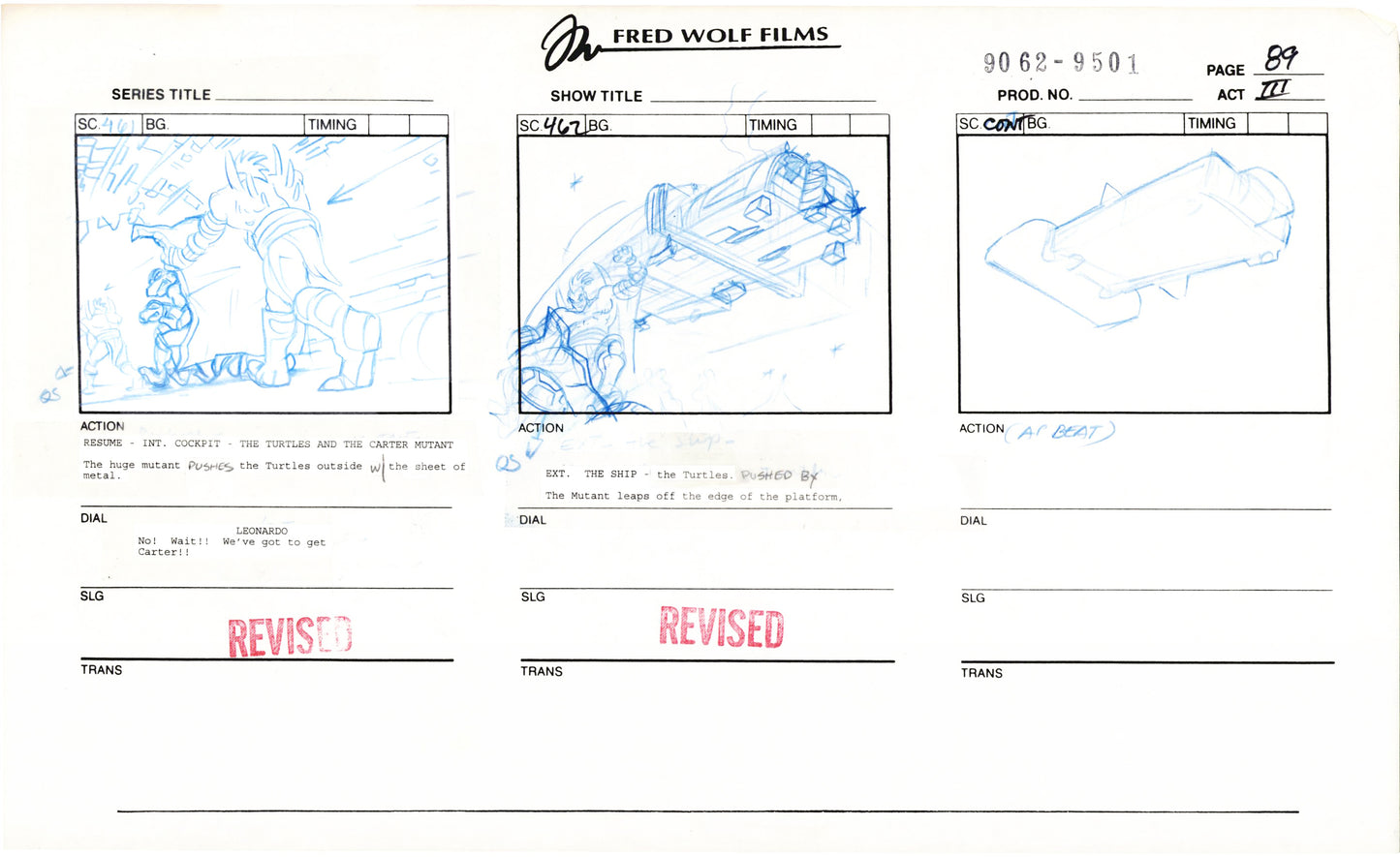 Teenage Mutant Ninja Turtles TMNT Original Production Animation Storyboard 1995 U3-89