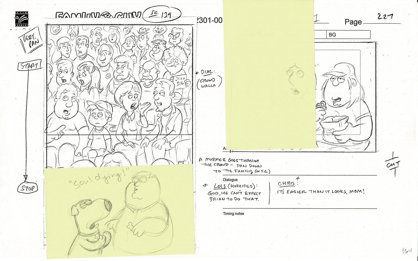 Family Guy Peter Griffin Hand-Drawn Production Animation Storyboard FOX 7