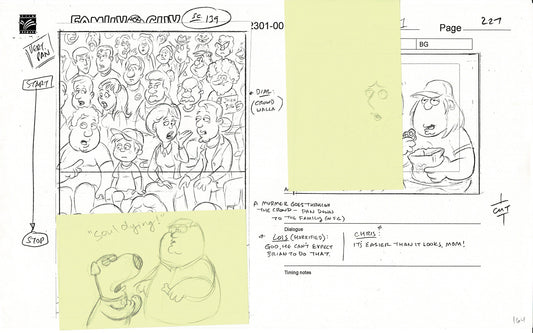 Family Guy Peter Griffin Hand-Drawn Production Animation Storyboard FOX 7