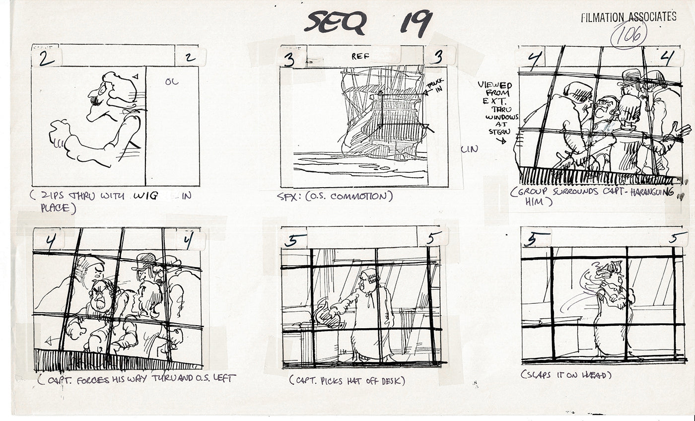 Treasure Island Storyboard Art Cartoon 2 Pages Stevenson Filmation WB 1973 C-07