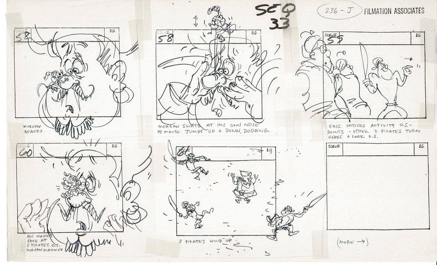 Treasure Island Storyboard Art Cartoon 2 Pages Stevenson Filmation WB 1973 E-07