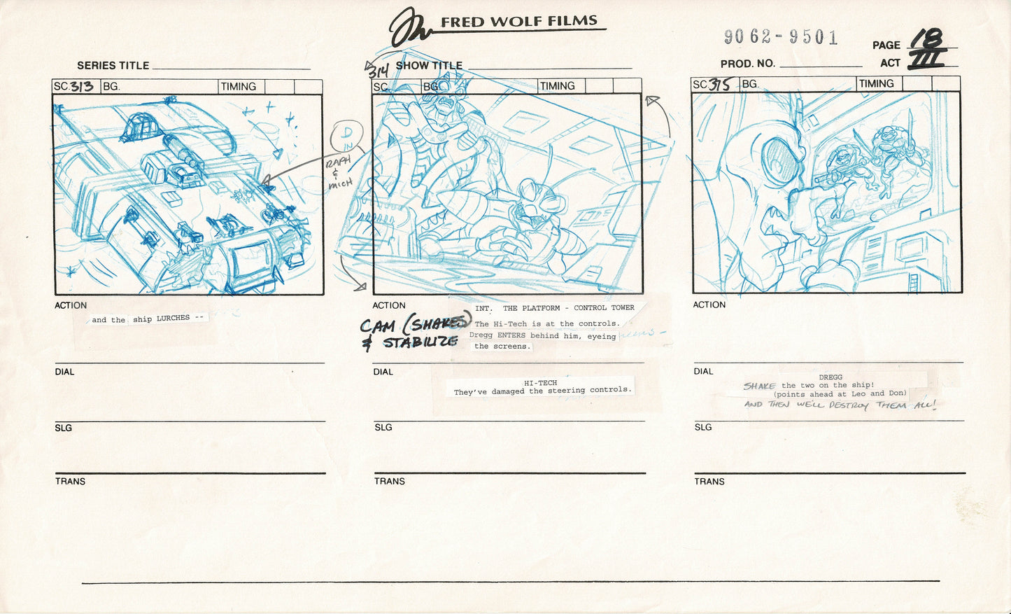 Teenage Mutant Ninja Turtles TMNT Original Production Animation Storyboard 1995 U3-18