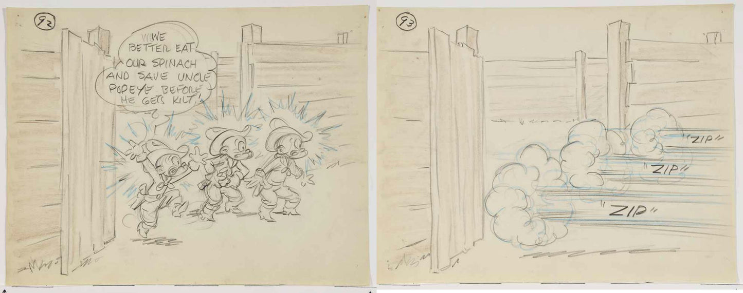 Popeye 1952 2 LOT Original Animation Production Storyboard from Famous Studios 923