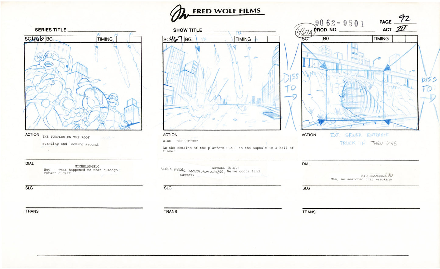 Teenage Mutant Ninja Turtles TMNT Original Production Animation Storyboard 1995 U3-92