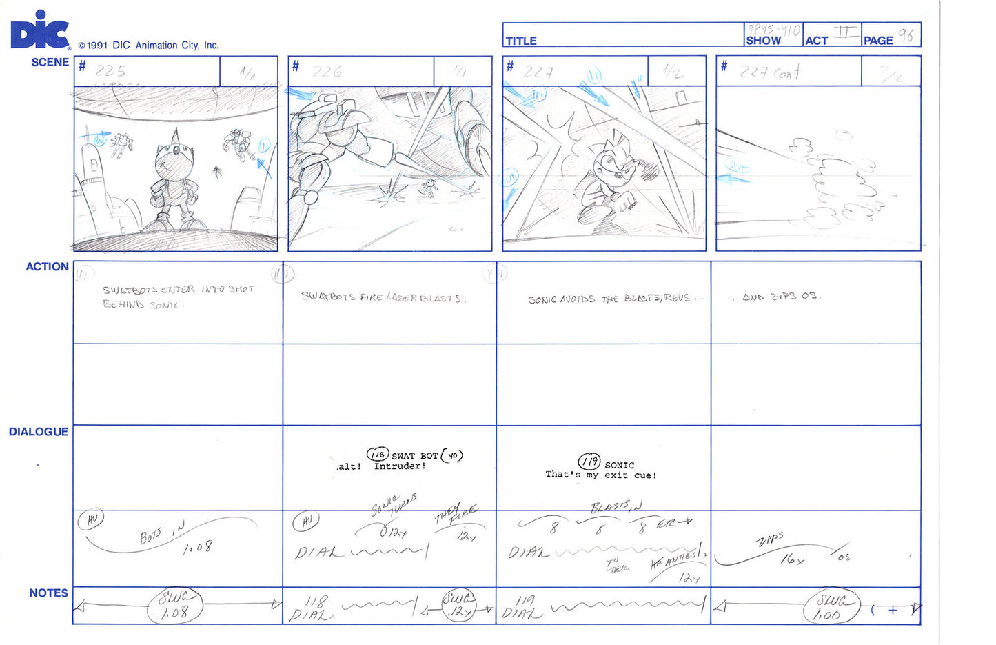 Sonic Underground Huge Hand-Drawn Production Storyboard 1999 from DIC Used to Make the Cartoon Pg 96