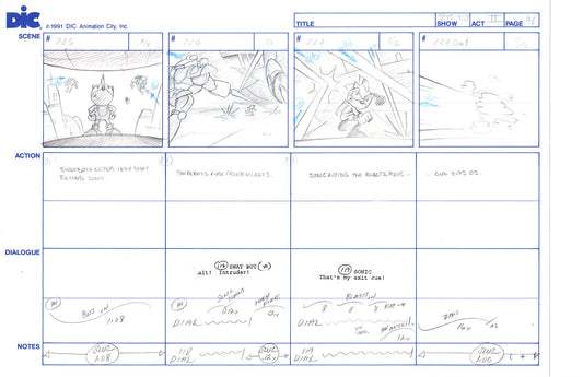 Sonic Underground Huge Hand-Drawn Production Storyboard 1999 from DIC Used to Make the Cartoon Pg 96
