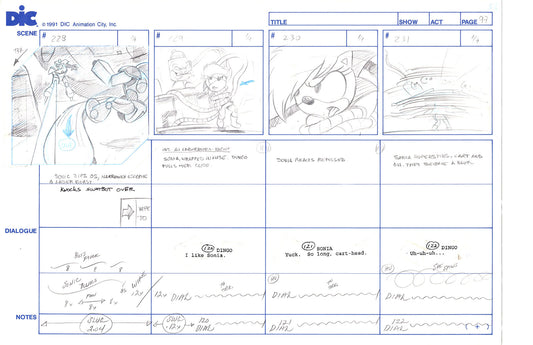 Sonic Underground Huge Hand-Drawn Production Storyboard 1999 from DIC Used to Make the Cartoon Pg 97