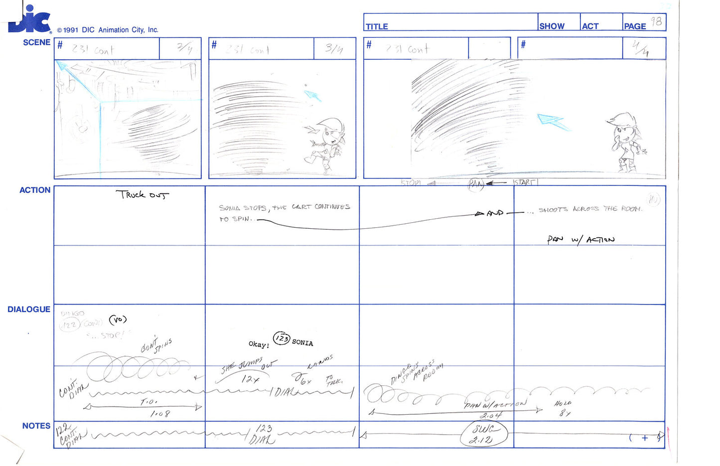 Sonic Underground Huge Hand-Drawn Production Storyboard 1999 from DIC Used to Make the Cartoon Pg 98