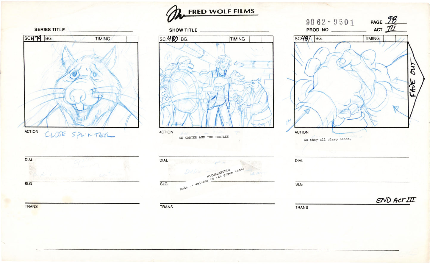 Teenage Mutant Ninja Turtles TMNT Original Production Animation Storyboard 1995 U3-98