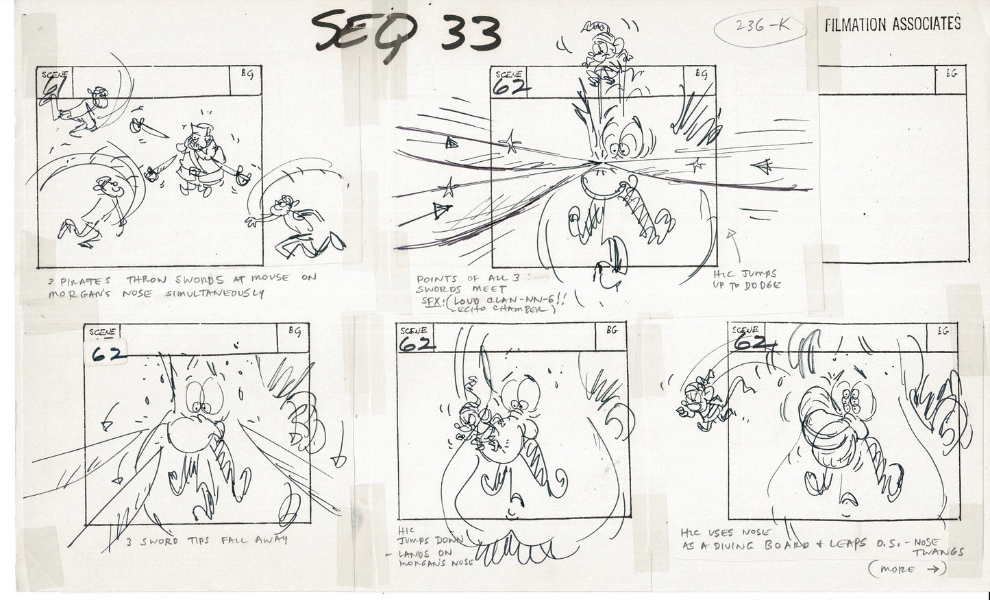 Treasure Island Storyboard Art Cartoon 2 Pages Stevenson Filmation WB 1973 E-09