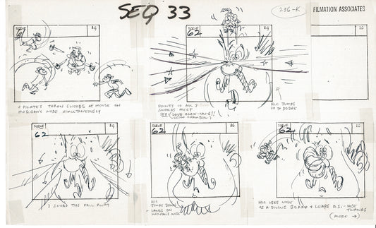 Treasure Island Storyboard Art Cartoon 2 Pages Stevenson Filmation WB 1973 E-09
