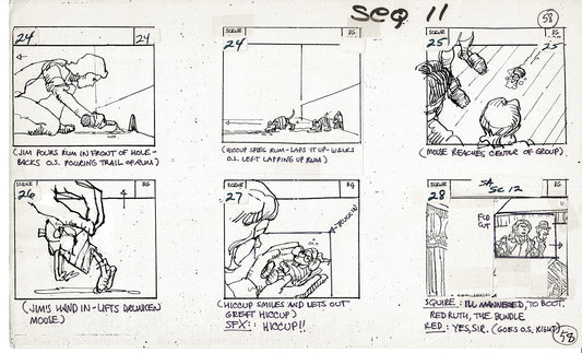 Treasure Island Storyboard Art Cartoon 2 Pages Stevenson Filmation WB 1973 B-09