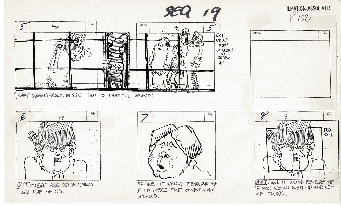 Treasure Island Storyboard Art Cartoon 2 Pages Stevenson Filmation WB 1973 C-09